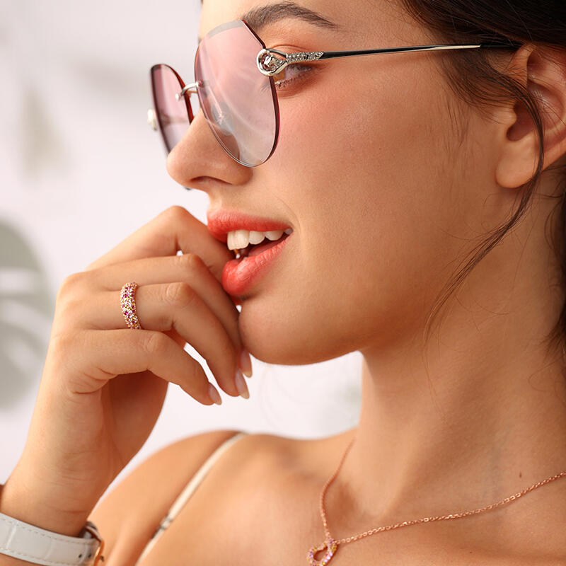 Jeulia "Dream Garden" Multi-color Stones Shiny Sterling Silver Women's Band