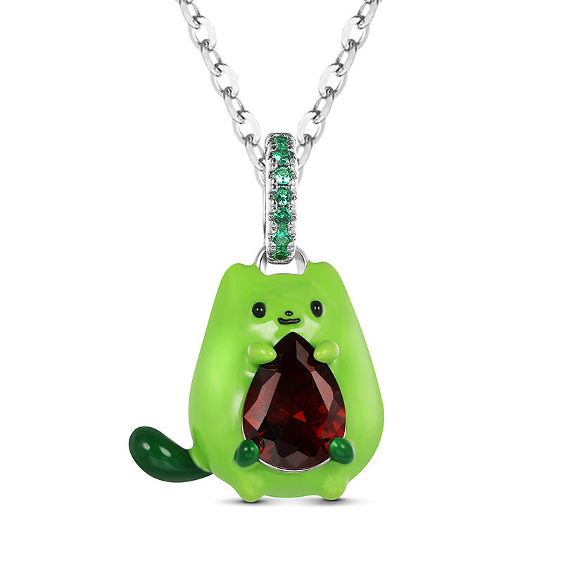 Jeulia Hug Me "Avocado Cat" Enamel Sterling Silver Jewelry Set