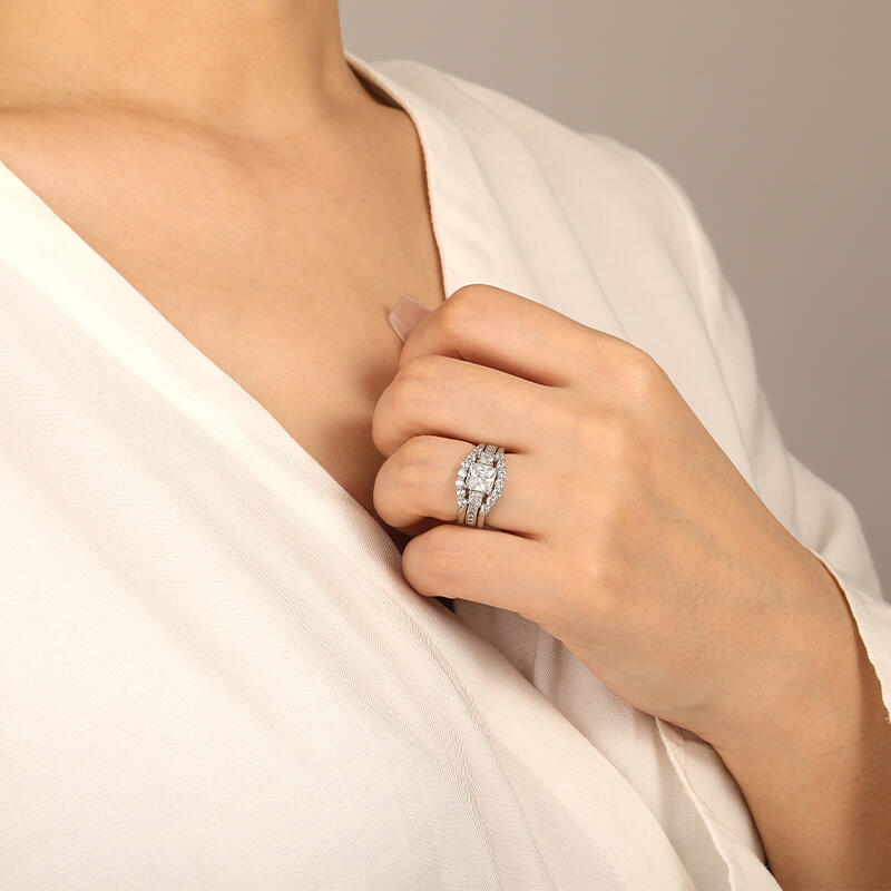 "You Are the Treasure in My Eyes" Radiant Cut Cluster Bridal Set
