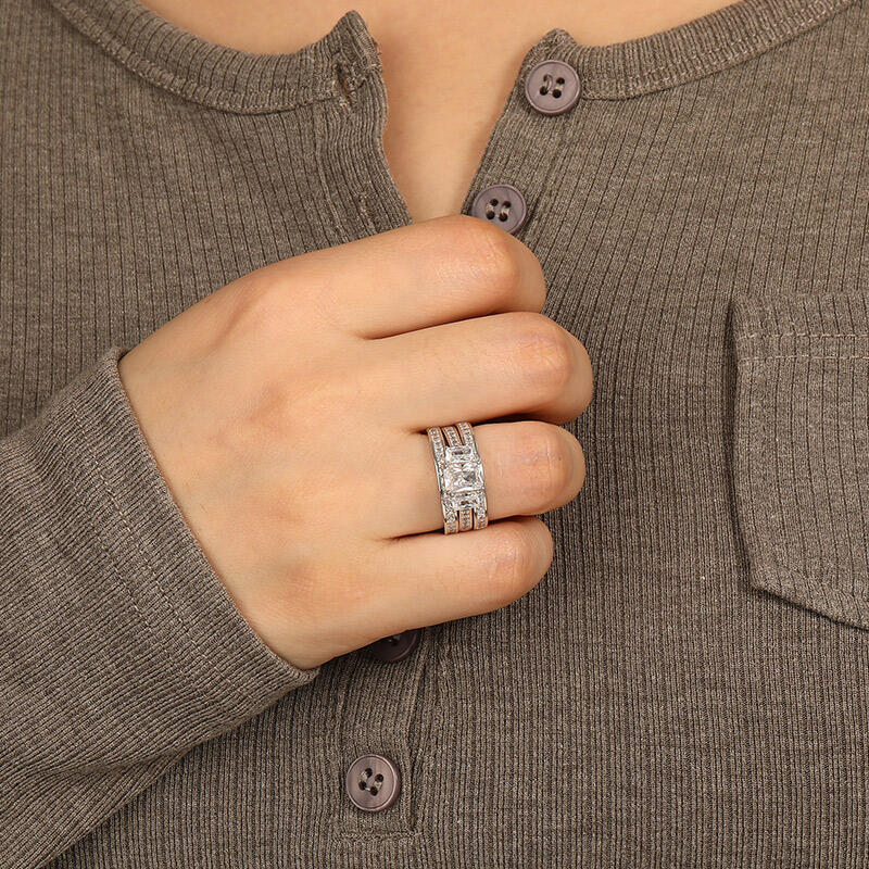 "Happy Beginning" Radiant Cut 3pcs Bridal Set