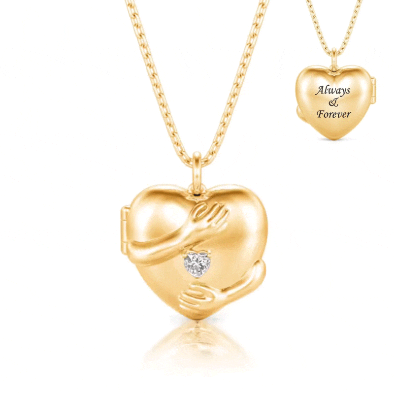 Jeulia "Warm Hug" Custom Heart Photo Locket Necklace with Engraved Jeulia "Warm Hug" Custom Heart Photo Locket Necklace with Engraved