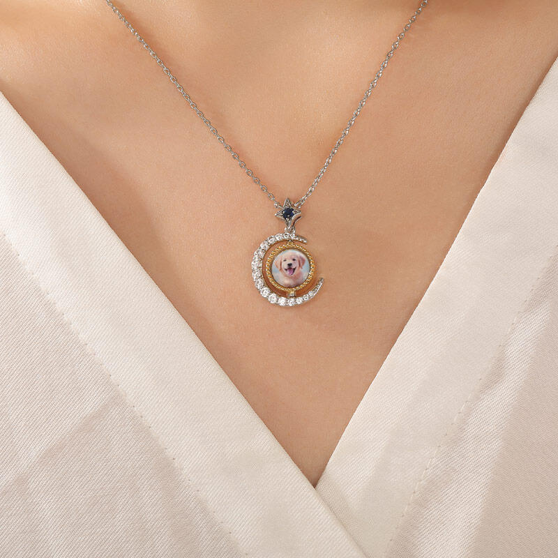 Jeulia Star and Moon Custom Photo Necklace Rotatable Double Sided