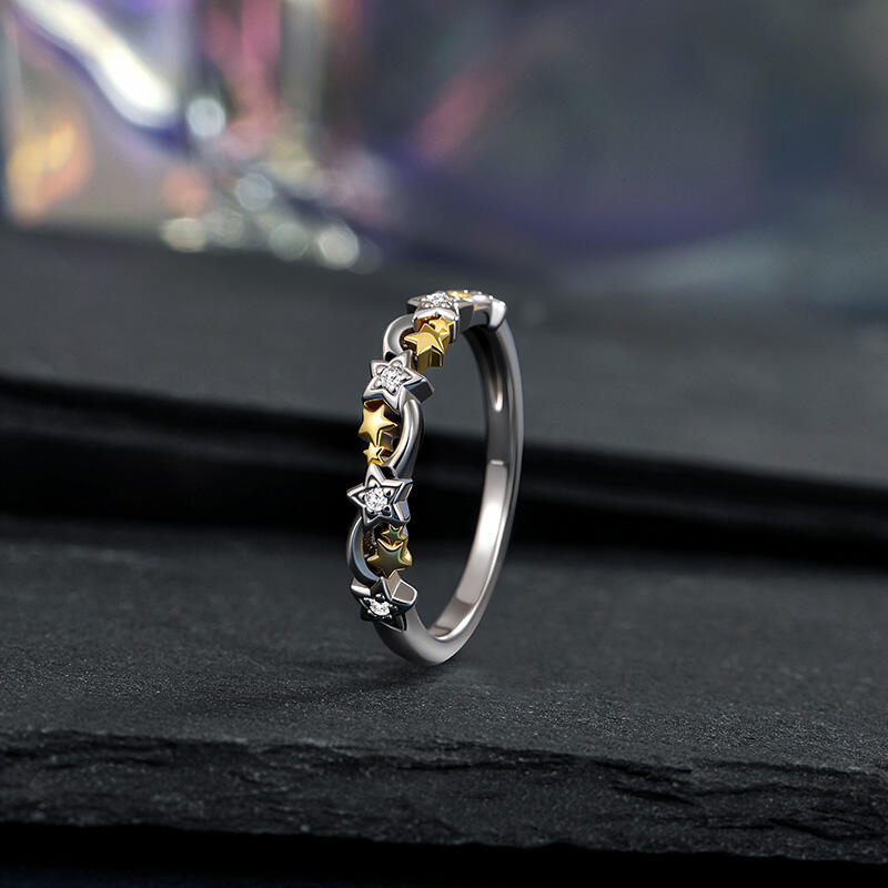 Jeulia Simple Fashion Two Tone Star Ring