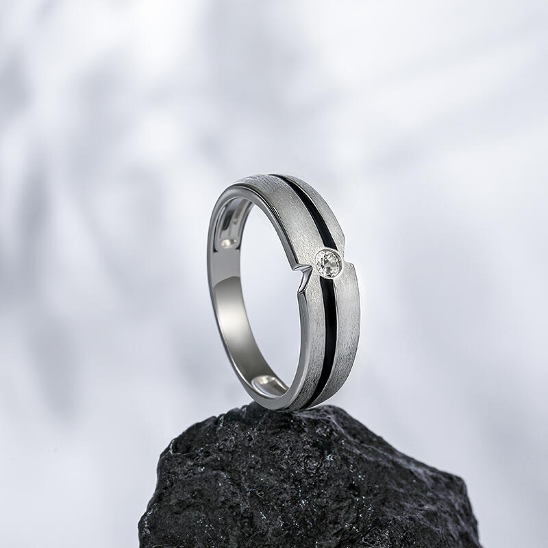 Jeulia Two Tone Brushed Round Solitaire Ring for Men