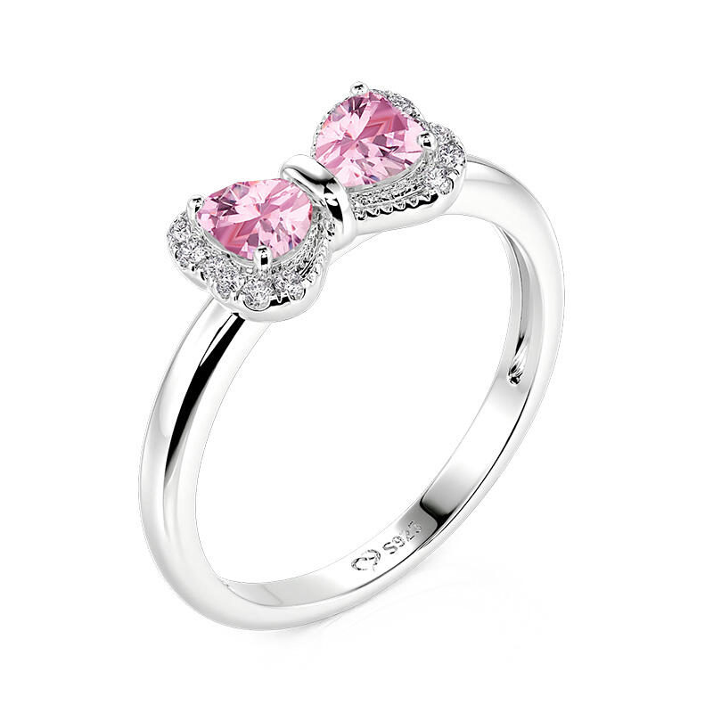 Jeulia Simple Pink Bow 2 Heart Promise Ring Sterling Silver