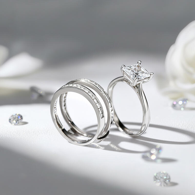 Jeulia Princess Cut Enhancer Sterling Silver Ring Set