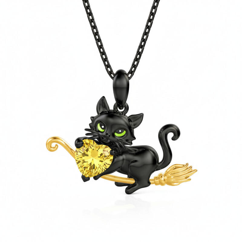 Jeullia Hug Me Magic Black Cat Custom Birthstone Necklace