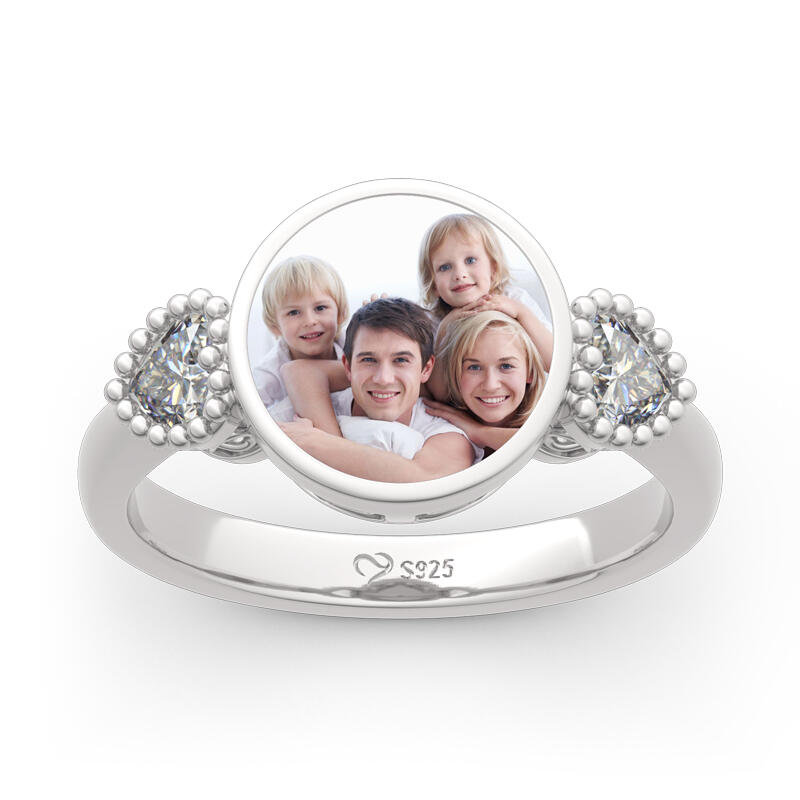 Jeulia "The Best Memories" Sterling Silver Personalized Photo Ring