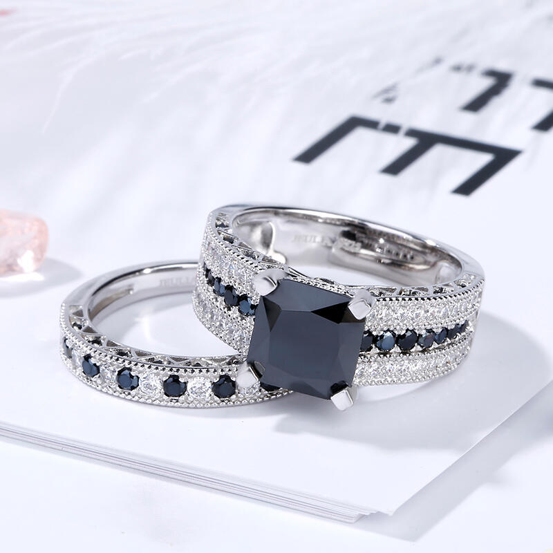 Jeulia Princess Cut Sterling Silver Ring Set