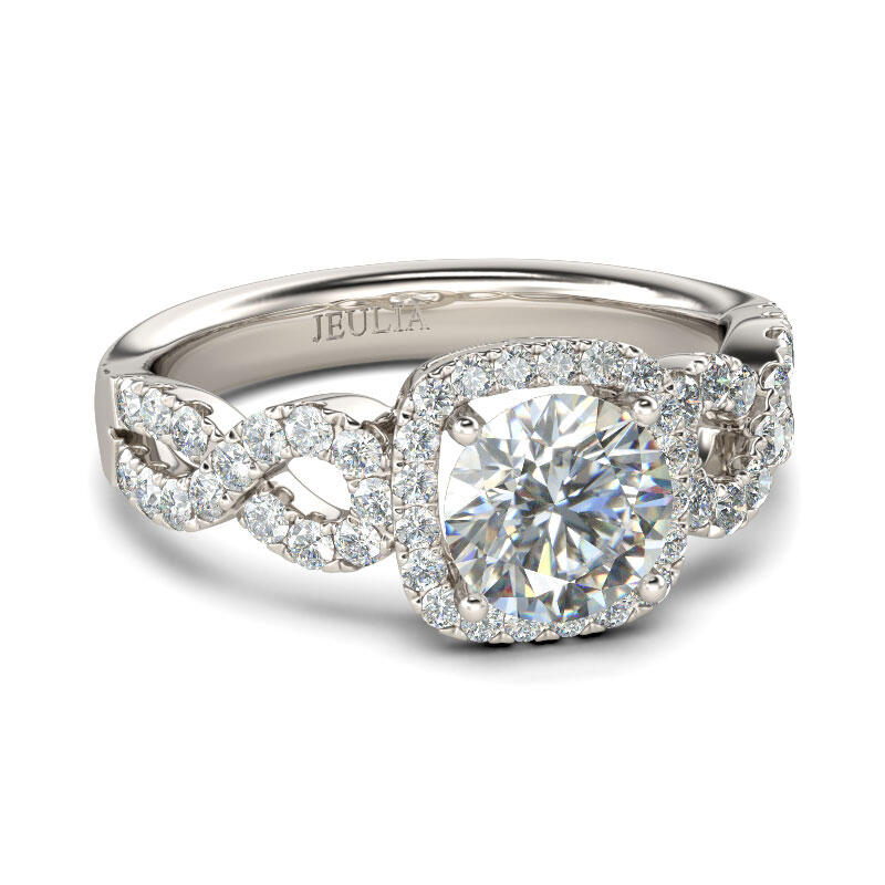 Jeulia Twist Halo Round Cut Sterling Silver Ring