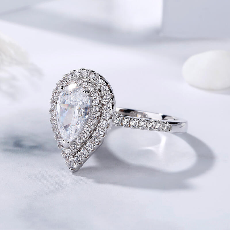 Jeulia Anillo Con Doble Halo De Plata De Ley De Talla Pera