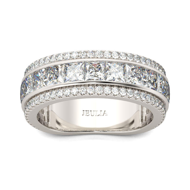 Jeulia Simple Princess Cut Sterling Silver Women's Band