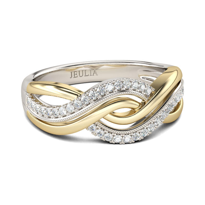 Jeulia Interwoven Two Tone Sterling Silver Women's Band