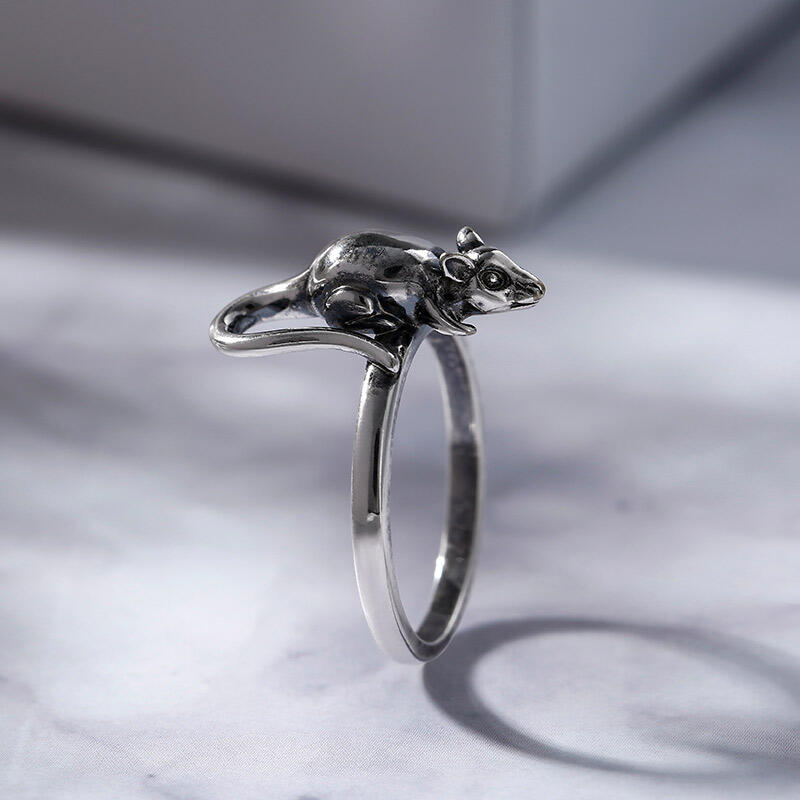Jeulia Anillo de plata de ley con forma de ratón para hombre