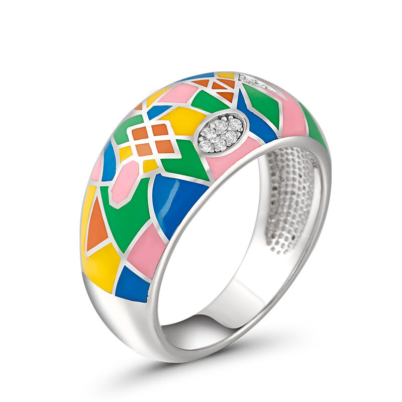 Jeulia "Pops of Color" Enamel Sterling Silver Women's Band