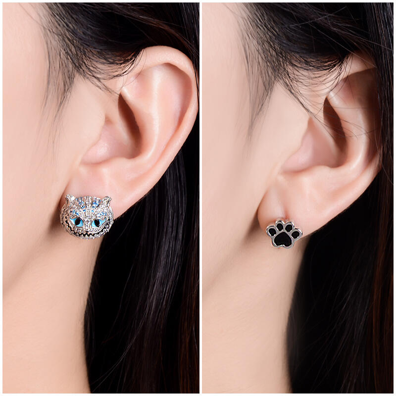 Jeulia "Appear and Disappear at Will" Cat Asymmetric Sterling Silver Earrings
