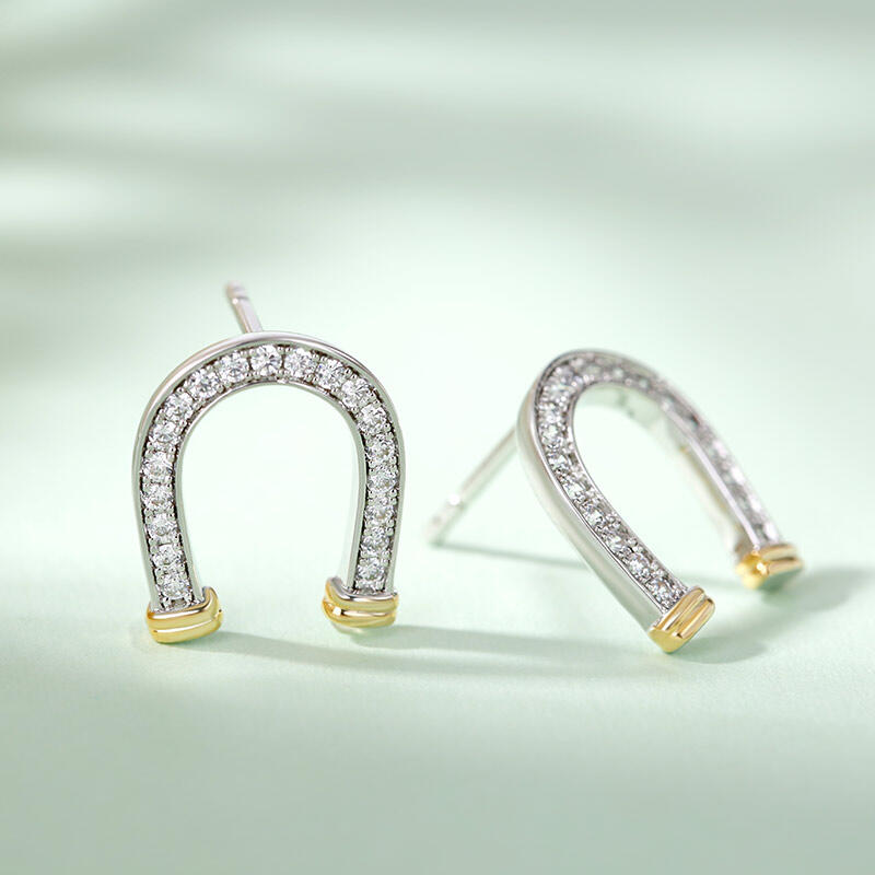 Jeulia "Lucky Horseshoe" Two Tone Sterling Silver Earrings