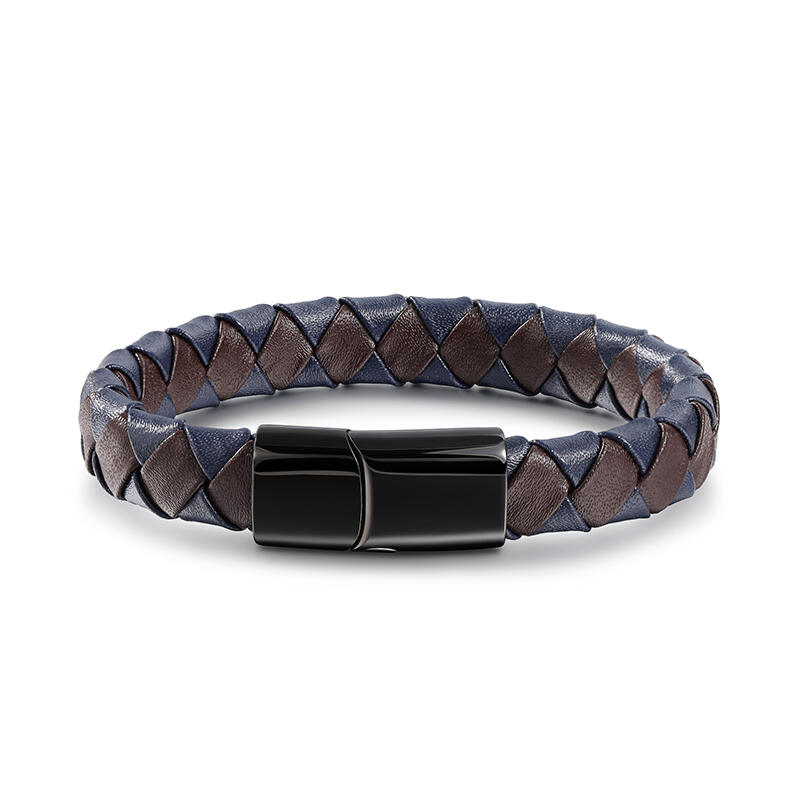 Jeulia Stainless Steel Leather Men's Bracelet