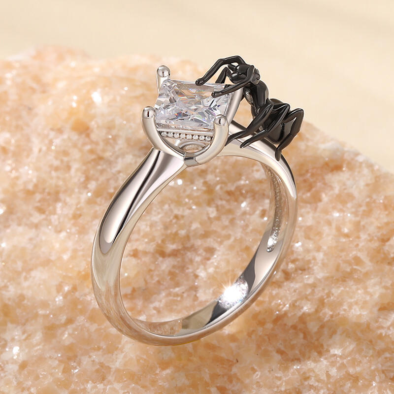 Jeulia Hug Me "Fascinating Insect" Ant Princess Cut Sterling Silver Ring