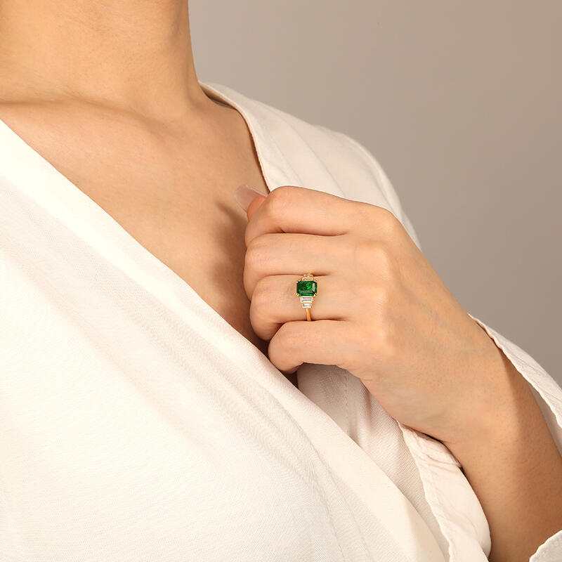 "Lasting Fondness" Radiant Cut Side Stone Engagement Ring