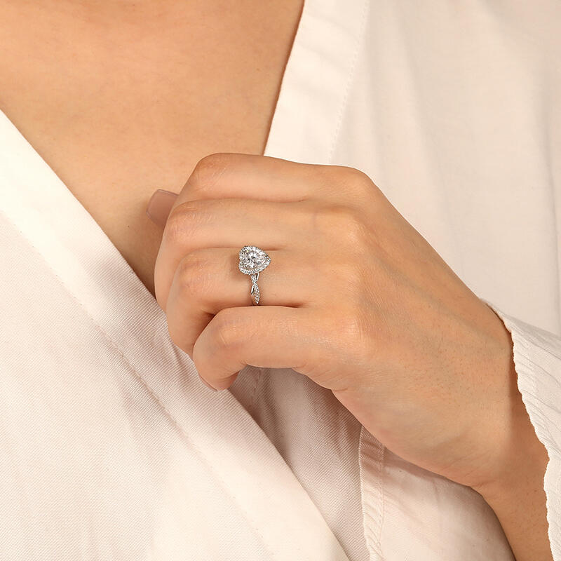 "One Heart, One Love" Heart Cut Halo Engagement Ring