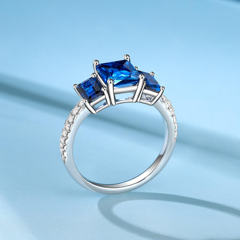 Jeulia Three Stone Radiant Cut Sterling Silver Engagement Ring