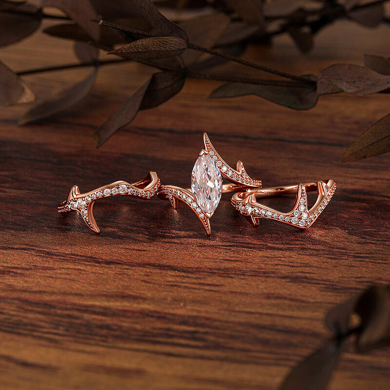 Jeulia x Leyla Thorn Bush Women Rose Gold Ring Set