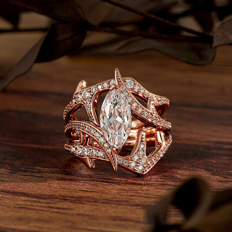 Jeulia x Leyla Thorn Bush Women Rose Gold Ring Set