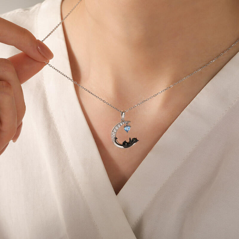 Jeulia Moon Huggers Custom Birthstone Cat Necklace