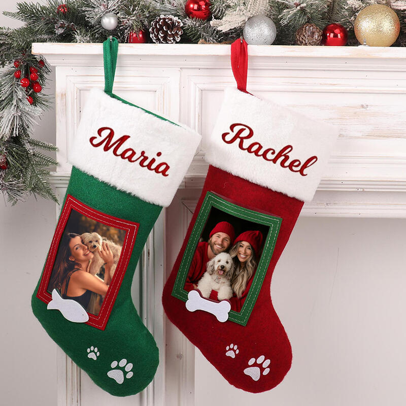 Personalized Christmas Stockings Customized Photo and Embroidered Name Gifts for Pet Lovers