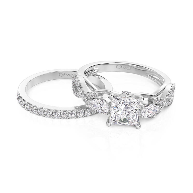 Jeulia Twist Three Stone Princess Cut Engagement Ring Set