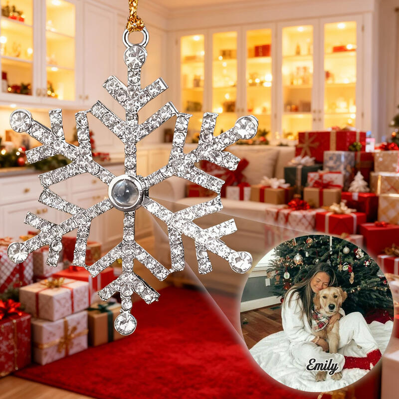 Gepersonaliseerde sneeuwvlokprojectie hangende ornamenten met gepersonaliseerde foto's en namen Kerstcadeaus