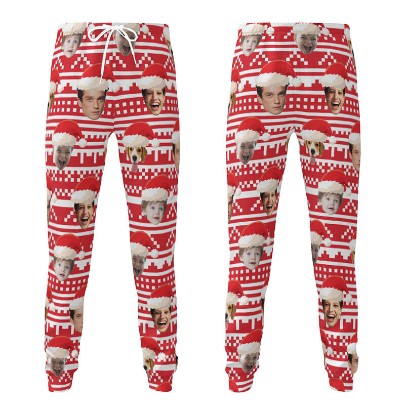 Personalized Unisex Sweatpants Custom Photo Santa Hat Design Christmas Gift for Family