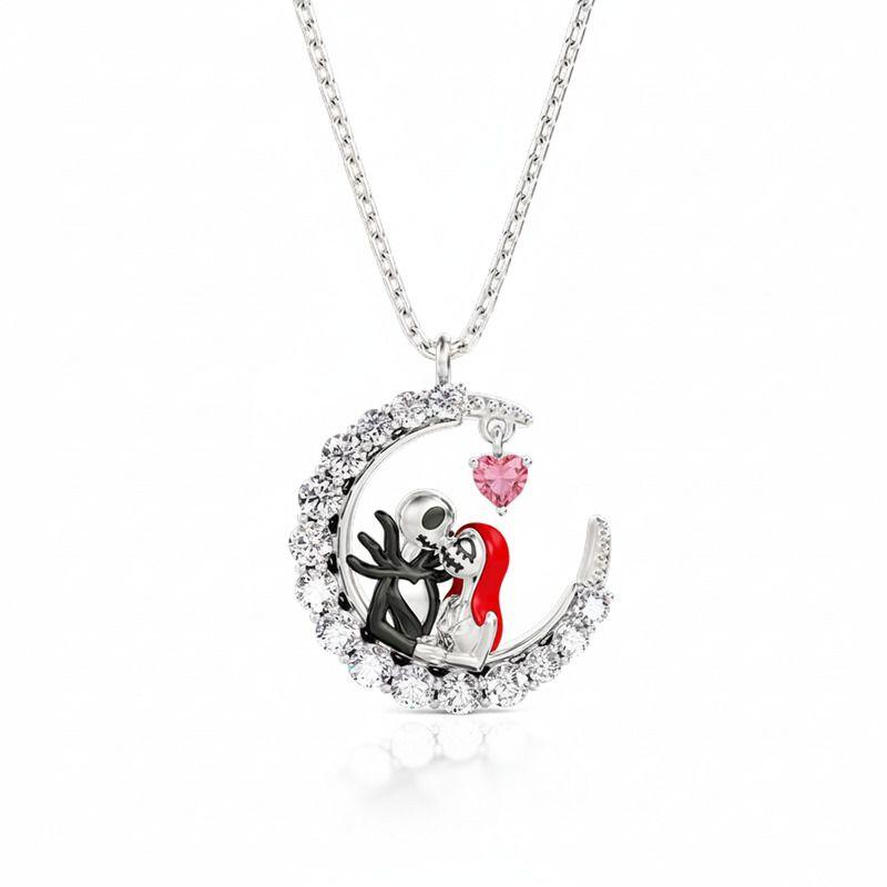 Jeulia "True Love's Kiss" Skull Couple Necklace With Birthstone