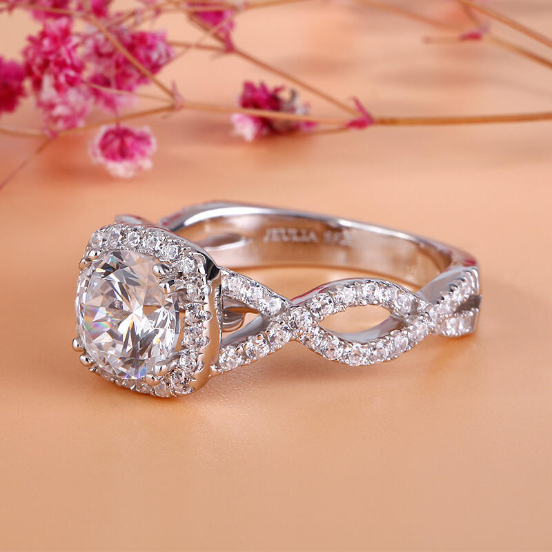 Jeulia Twist Round Cut Sterling Silver Ring