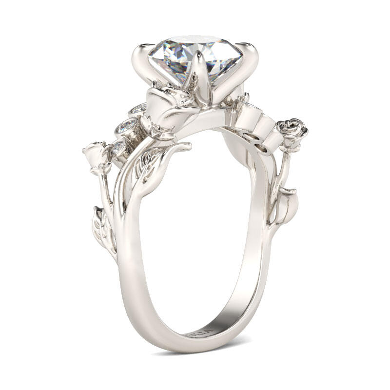 Jeulia Rose Design Round Cut Sterling Silver Ring