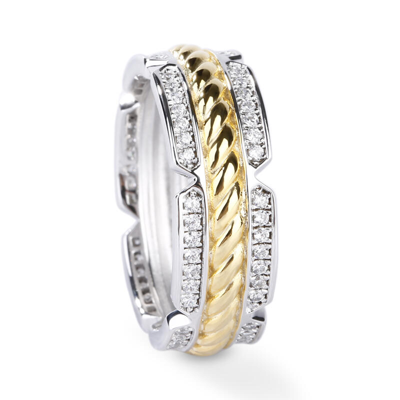 Jeulia Two Tone Rope Sterling Silver Men's Band