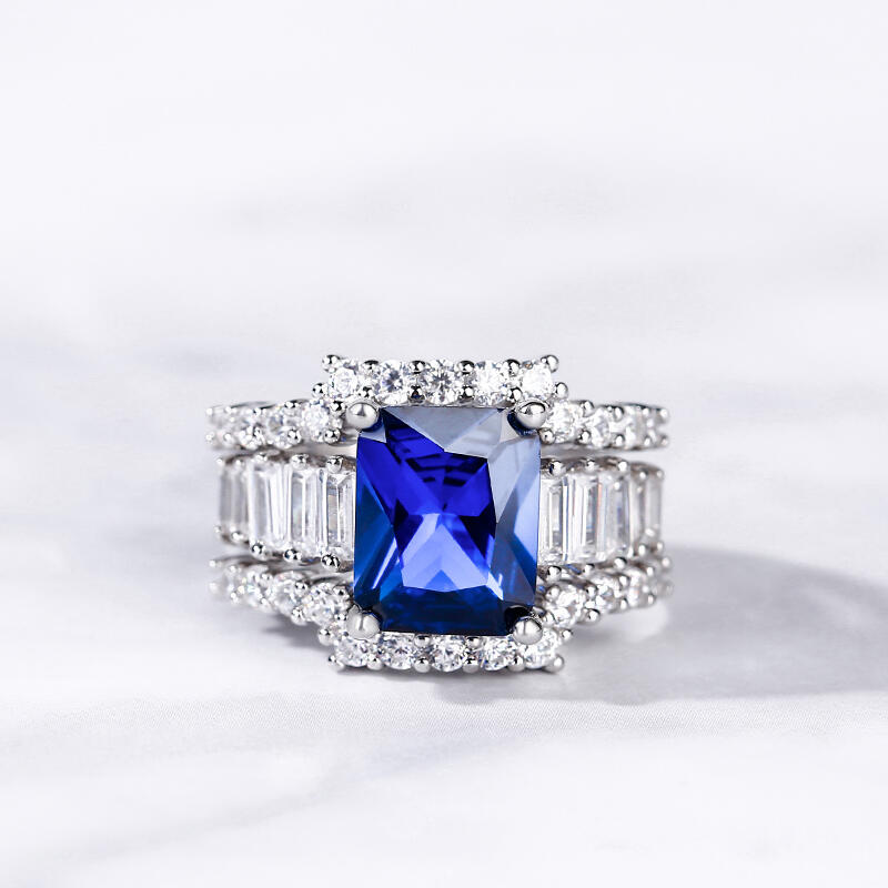 Jeulia 3PC Radiant Cut Sterling Silver Ring Set