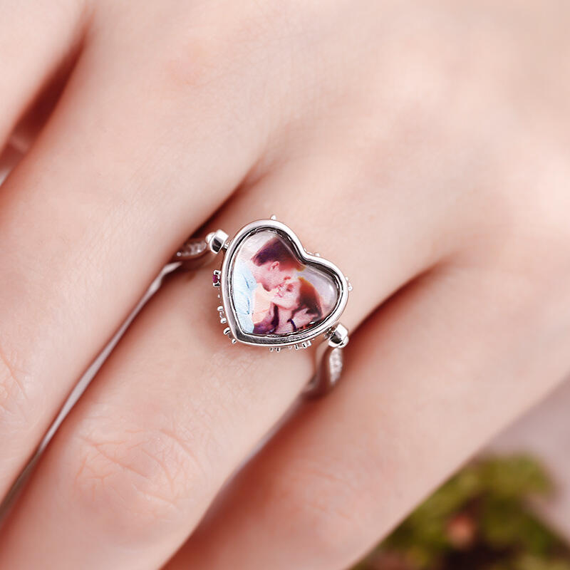 Jeulia "Alma gemela" Anillo de fotos personalizado de plata esterlina (con una cadena gratuito)