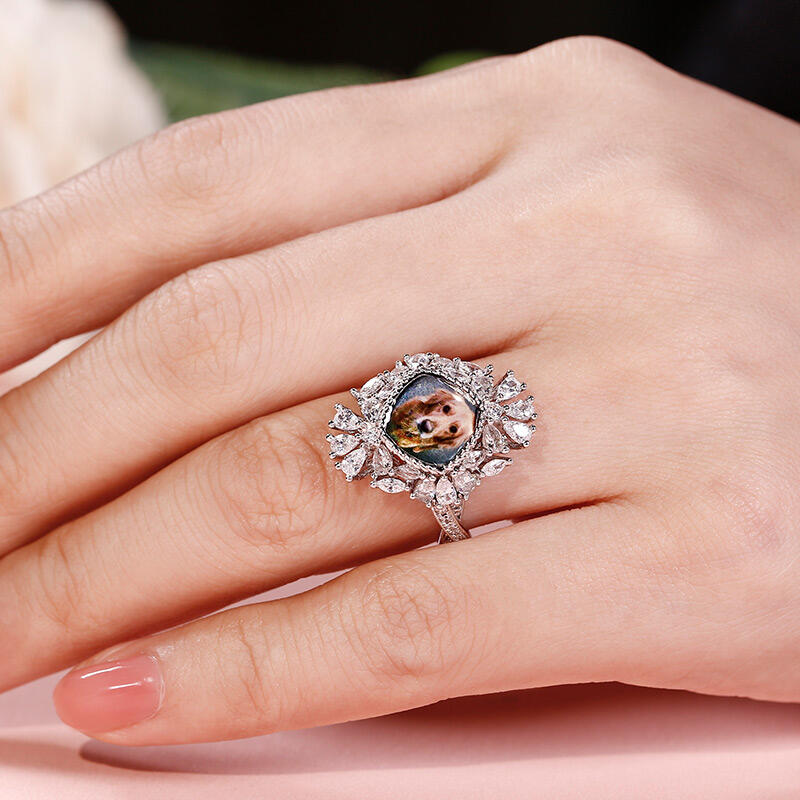 Jeulia "Being Happy" Sterling Silver Personalized Photo Ring