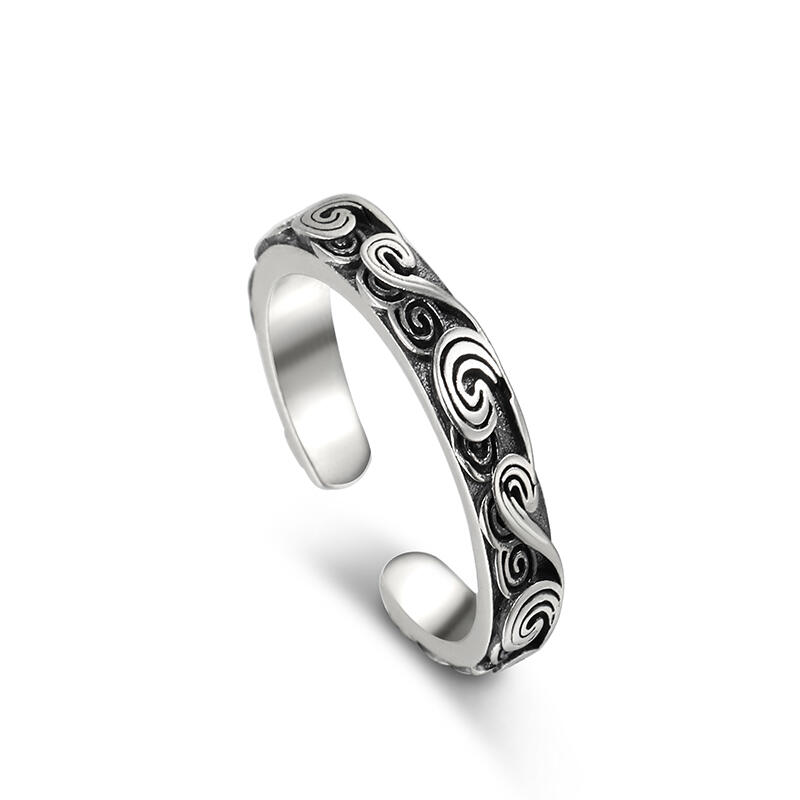 Jeulia Anillo de diseño abierto grabado con nubes de plata de ley para hombre