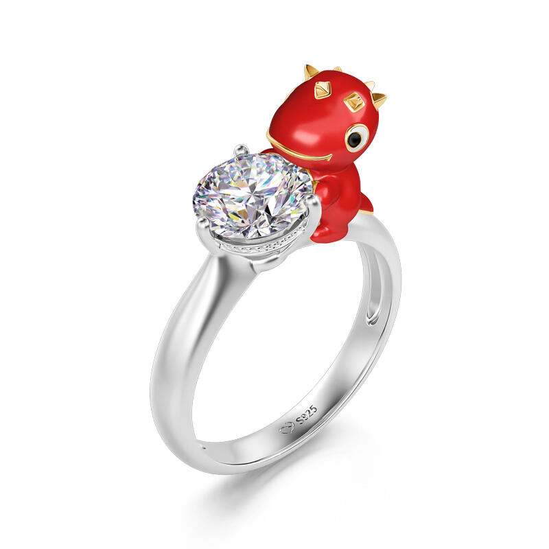 Jeulia Hug Me "Låt oss Spela" Dinosaurie Rundt Skuret  Sterling Silver Ring