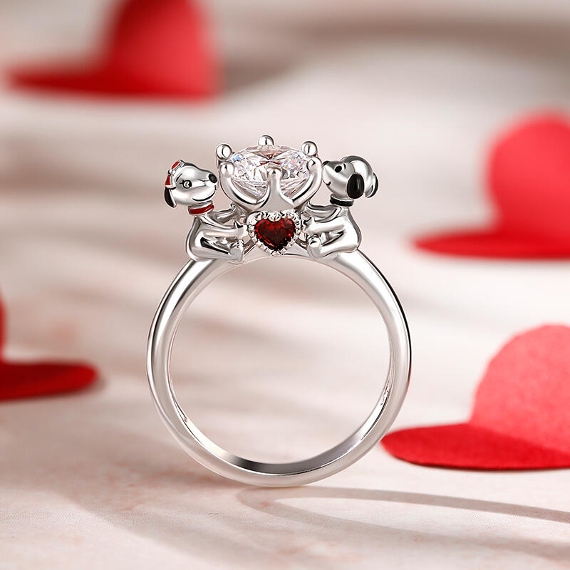 Jeulia Hug Me "Loyalty of Love" Puppy Dog Round Cut Sterling Silver Ring