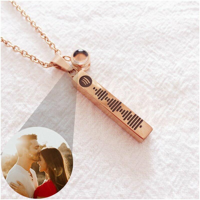 Personalized Photo Projection with Custom Music Spotify Code Necklace