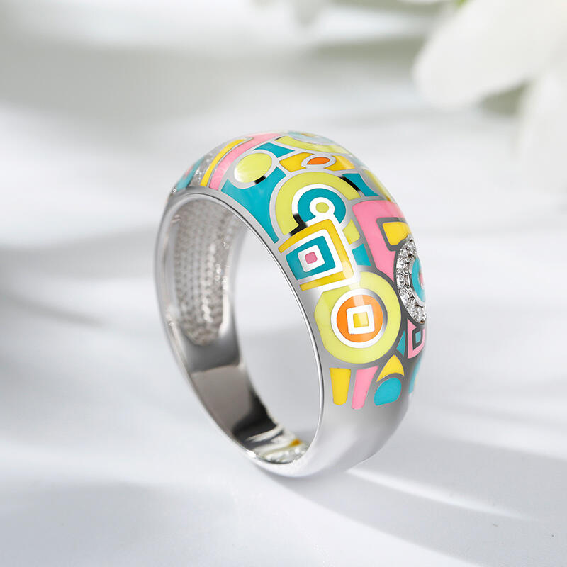 Jeulia "Math Game" Enamel Sterling Silver Women's Band