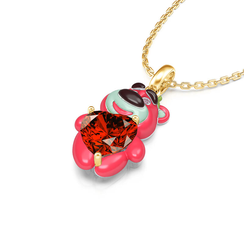 Jeulia Hug Me "Pink Boy"  Bear with Strawberry Sterling Silver Necklace