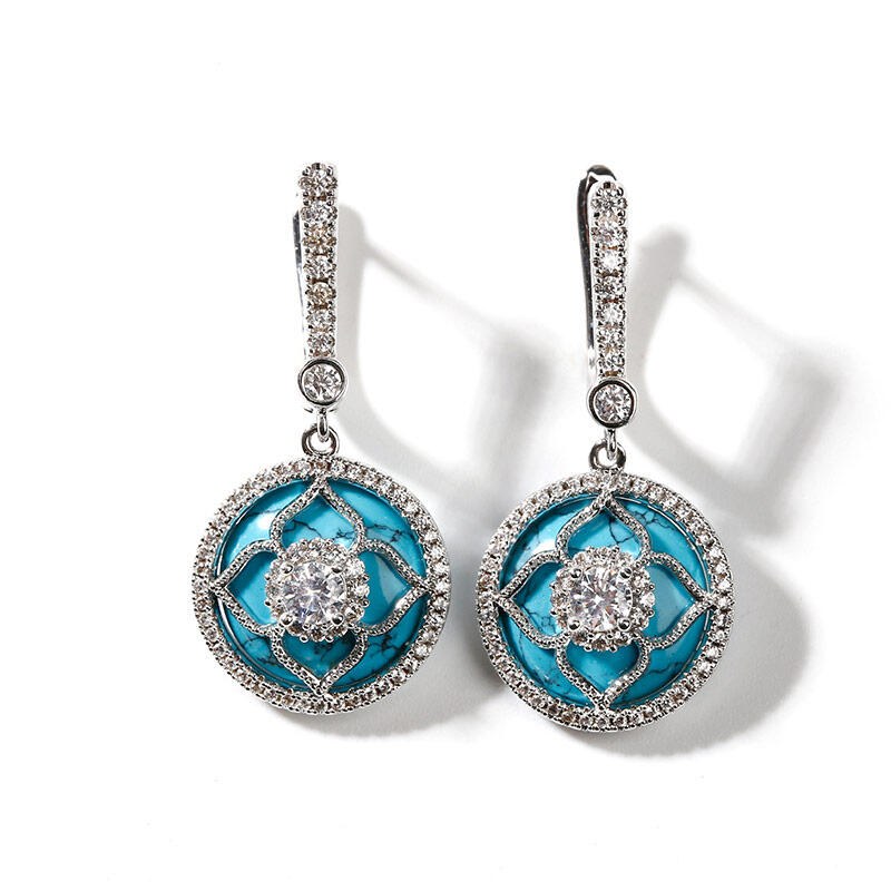 Jeulia "Lucky Choice" Flower Turquoise Sterling Silver Drop Earrings