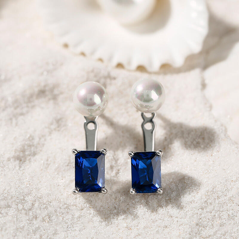 Jeulia Elegant Emerald Cut Cultured Pearl Sterling Silver Earrings