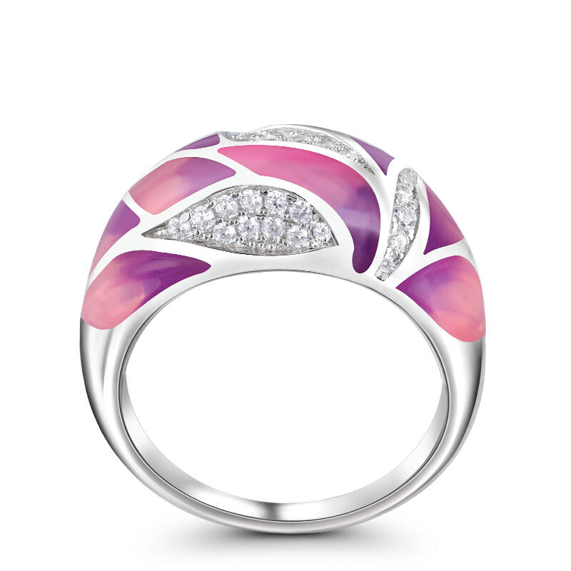 Jeulia Anillo Esmalte de La Hoja de Plata Esterlina de Las Mujeres