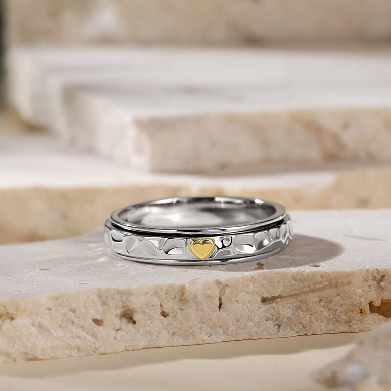 Jeulia Anillo de Ansiedad Giratorio de Plata de Ley para Mujer con Corazón